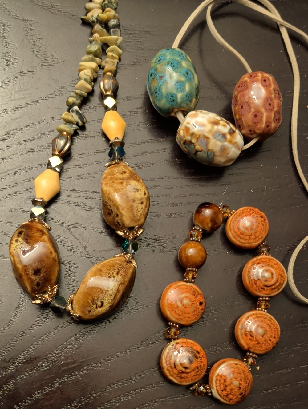 Unique Handcrafted Multi-Color 2 Ceramic Bead Necklaces and Bracelet Bundle